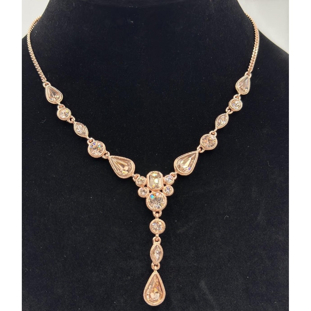 Givenchy Rose Gold Tone Parure Crystal Y Drop Necklace Bracelet Dangle Earrings - Picture 12 of 16